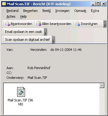 De netwerkscanner verstuurt de gescande documenten in een email naar vooraf bepaalde emailadressen. Wanneer deze email wordt geopend, verschijnt er een knop (zie figuur 5.2.
