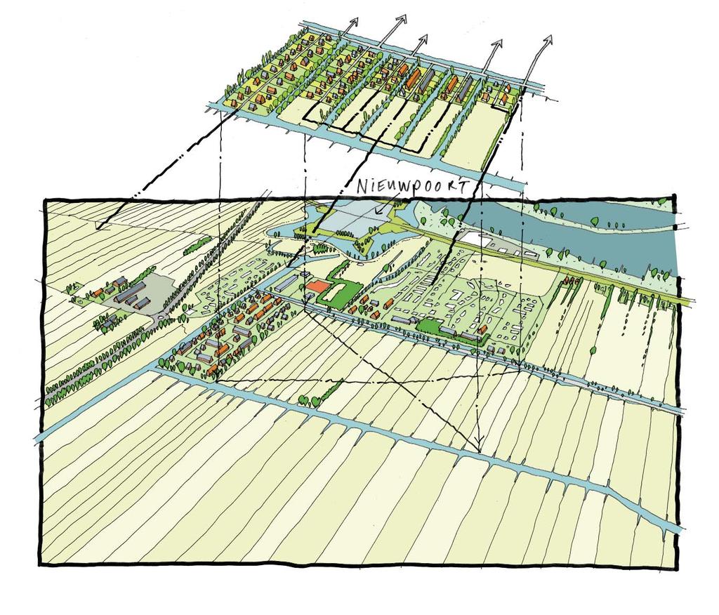 < Maak optimaal contact door sloten en beplanting te laten doorlopen, paden vanuit de bestaande woonwijk over de Tiendweg het veenweidegebied