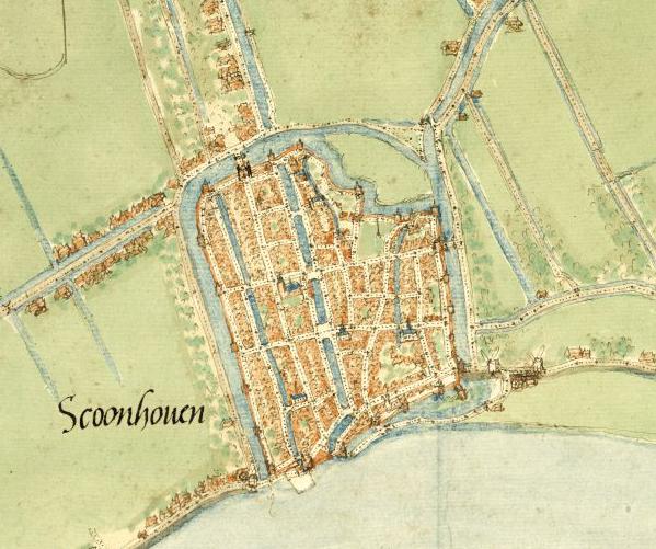 Uitsnede uit de plattegrond van Schoonhoven en Nieuwpoort, Jacob van