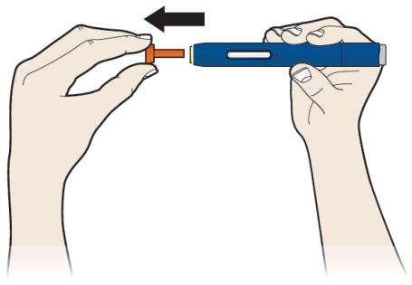 A Stap 2: Voorbereiding Trek de oranje beschermdop er recht vanaf zodra u klaar bent om te injecteren.