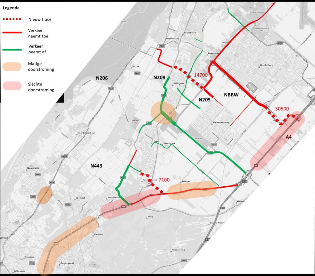 3. Verkeerseffecten model 1 Figuur 4 toont een indicatieve verschilweergave van de verkeersstromen in het onderzochte model 1 ten opzichte van Autonoom 2030.