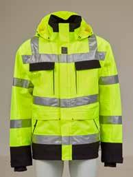 WORK 59 ÅBO STRETCH ADEMENDE REGENKLEDING HIGH-VIS Buitenstof: 300D polyester twill mechanische stretch met PU coating Voering: 100 % polyester mesh Waterdichtheid: 10.000 mm Ademend vermogen: 5.