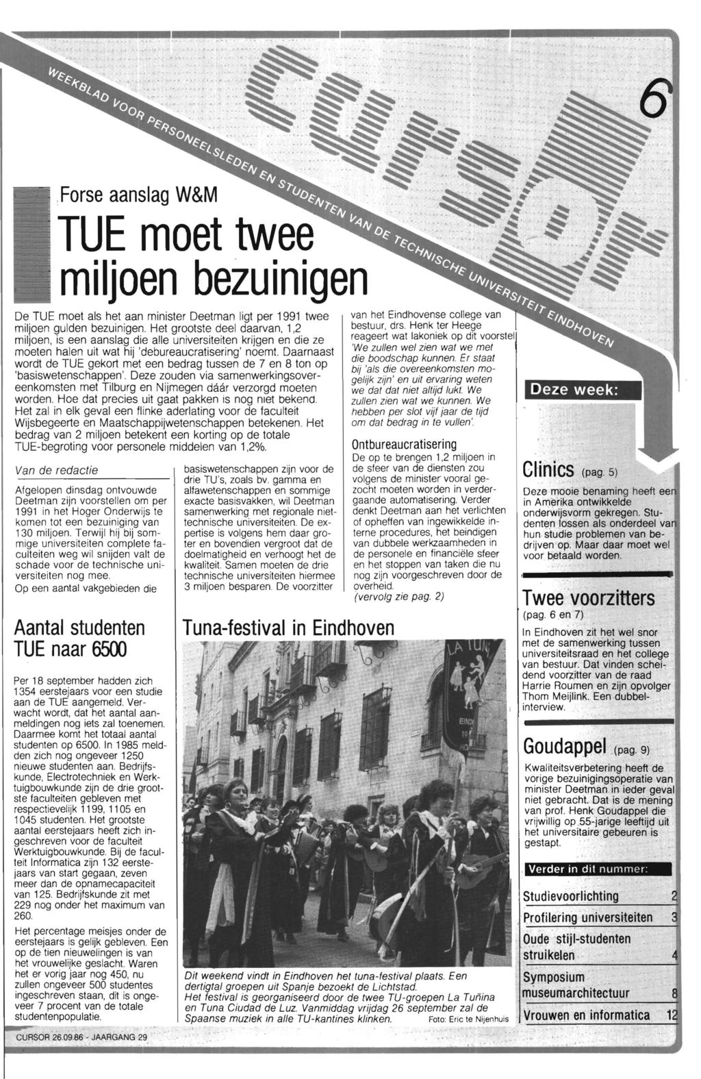 ,.,.'..,. "f.. ~.. "'... ";,Forse aanslag W&M TUE moet twee miljoen bezuinigen De TUE moet als het aan minister Deetman ligt per 1991 twee miljoen gulden bezuinigen.