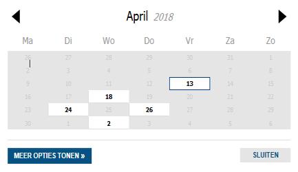 Klik vervolgens op Kies gewenste datum, waarna een kalender wordt getoond met de beschikbare