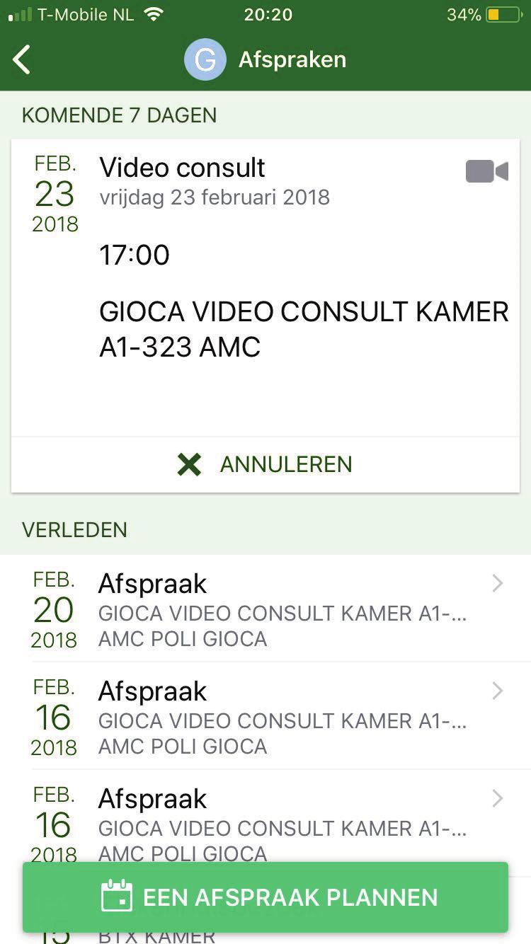 Stap 6 Starten van het videoconsult Als het videoconsult nog niet beschikbaar is, is het icoontje van de camera grijs.