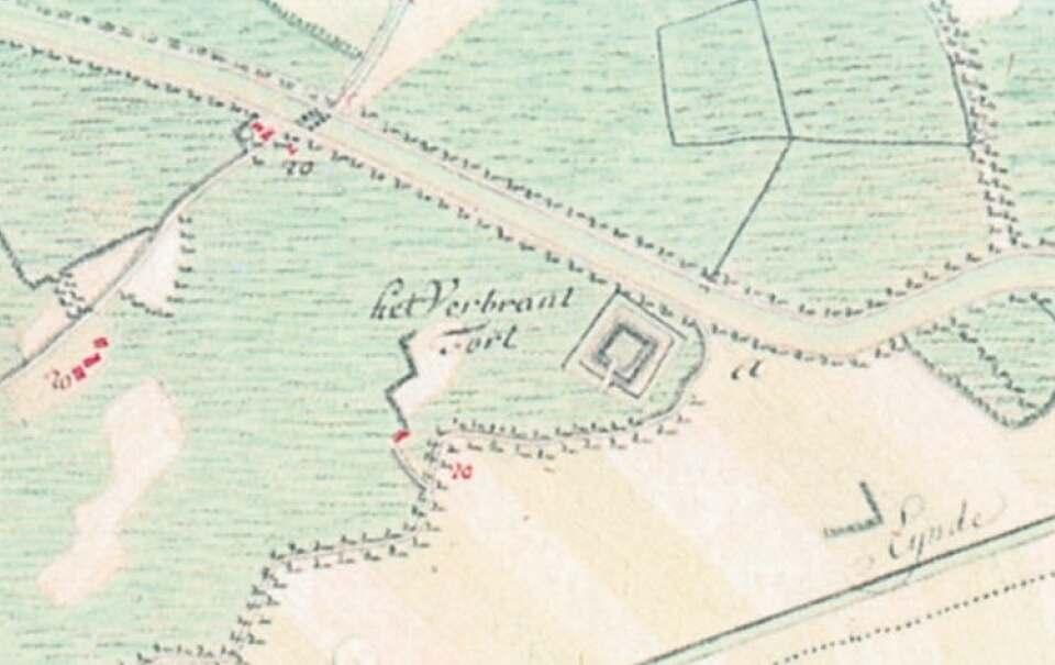 Afb. 9: Kabinetskaart van de Oostenrijkse Nederlanden en het Prinsbisdom Luik door Ferraris, Sluys 23 (B3) en Damme 24 (C3) (1771-1778) Op de kaart van Ferraris staat het fort afgebeeld met een