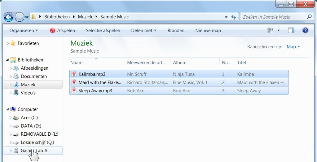 Alleen in Windows 7 of Vista: Klik op Eerst selecteert u de muziek die u op uw tablet wilt