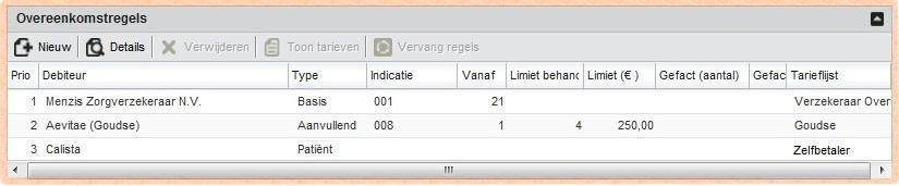 Figuur 13: voorbeeld overeenkomstregels Casus #1 Vergoed vanuit aanvullend: Voor een prestatiecode die bij de tweede behandeling is uitgevoerd wordt bij overeenkomstregel met prio 1 geconcludeerd dat