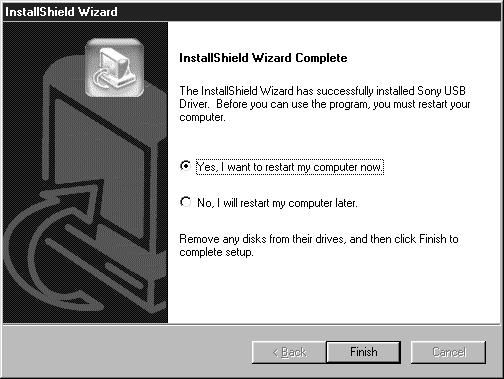 e Cliccare su [Yes, I want to restart my computer now] (Sì, desidero riavviare il computer ora) e poi cliccare su [Finish]. Il computer si riavvia.