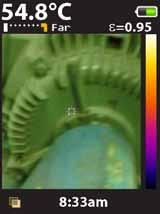 Zie hoe de visuele infraroodthermometer niet alleen een duidelijke hotspot op een onderbreker toont, maar ook in een
