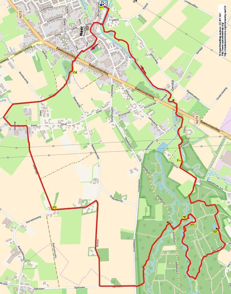 1147 NEER 10,4 km www.wandelgidslimburg.com Tijdens deze gemakkelijke en afwisselende wandeling wandelt u langs het beekje/sloot de Kwir het dorp uit.