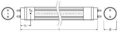 Afmetingen Lengte met lampvoet, doch zonder pennen Buisdiameter Lampvoet diameter Product gewicht Totale lengte 589,00 mm 26 mm 27,5 mm 110,00 g 603,0 mm Temperaturen en bedrijfsvoorwaarden
