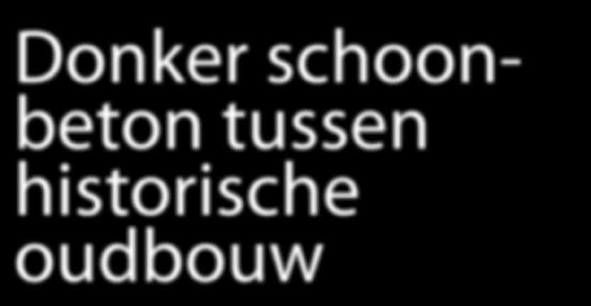 Gebogen wanden en een maquette, beide in donker gekleurd schoonbeton.