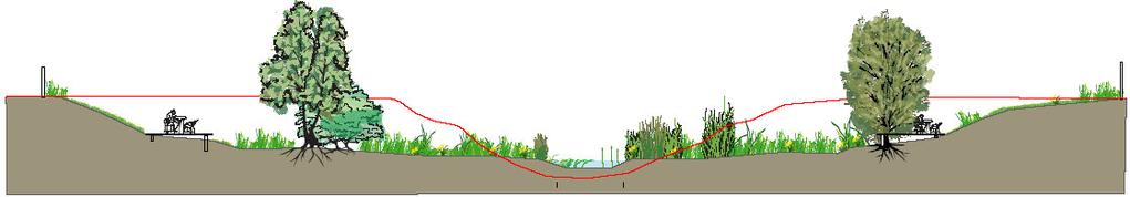 afbeelding 4.5. Schematische dwarsdoorsnede greppel 0,3 m waterdiepte 0,5 m talud 1:3 0,5 m 3,5 m 4.6. Toekomstige inrichting Slangenbeek Door het plangebied loopt de Slangenbeek.