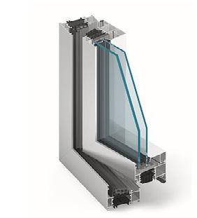 ALUPROF MB 86 afmetingen waar een zeer hogere thermische isolatie is vereist Thermische isolatiewaarde: Vanaf Uf 1,39 W/m2K Aanzichtbreedte: 83,5 mm Inclusief aanslag Inbouwdiepte: 77,5 mm