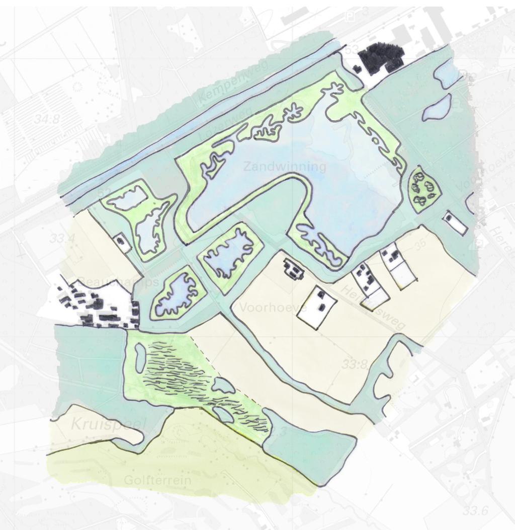 Impressie eindsituatie Conform inrichtingsplan 2004 Cornform nieuwe plannen CZW Legenda Water Bos/overige natuur Drassige natuur Golfterrein Recreatie/strand Bebouwing Moerasachtige natuur Landbouw