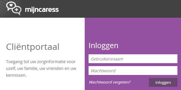 1 Algemeen 1.1 Inloggen a. Open het cliëntportaal via Internet: https://argoszorggroep.mijncaress.nl. b. Vul uw gebruikersnaam en wachtwoord in. c. Klik op de knop Inloggen.