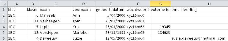 2.7 Leerlingen toevoegen. 2.7.1 Leerlingen importeren. Klik Gebruiker Klik Leerling Klik Leerlingen importeren Kies het CSV-bestand en bevestig met Bewaren. Hoe maak je het CSV-bestand? 1.