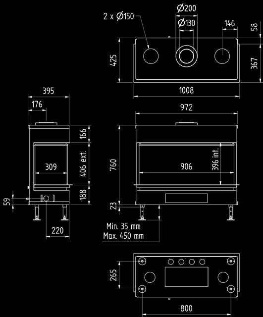 Luna 1000 DC Diamond *2-7 kw rendement / rendement 85,2 % afwerkingsmaat / dimensions visibles of Ø150/100 zie handleiding /