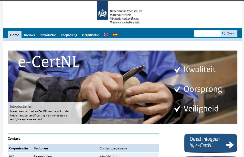 Inloggen via website e-cert.