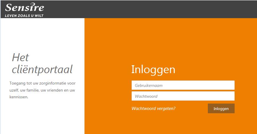 1. Inloggen 1. Open het cliëntportaal via het internet: https://sensire.mijncaress.nl Eventueel kunt u deze link opslaan als favoriete pagina bij de browser die u gebruikt. 2.