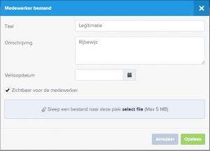 10.10 Medewerker bestanden Het is mogelijk om bestanden aan een medewerker te koppelen. Dit kan vanaf de bestanden pagina van een medewerker.