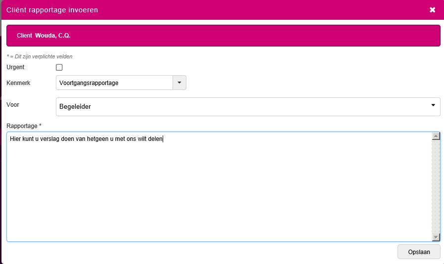 Rapportage: Hier kunt u de rapportage schrijven.