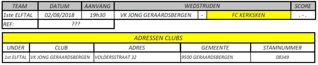 DONDERDAG 2 AUGUSTUS 2018: TRAINING KERNSPELERS: