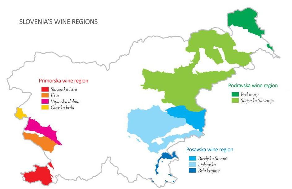Primorska wijnregio Primorska in het zuidwesten grenst aan Italië, wordt het meest beïnvloed door een mediterraan klimaat en is veruit het meest interessante wijngebied.