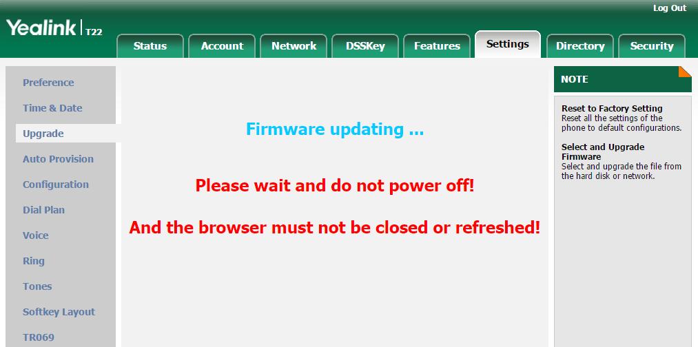 6. Na de upgrade zal de web interface vragen om opnieuw in te loggen. Gebruik hiervoor nogmaals admin en admin of het door u gekozen wachtwoord.