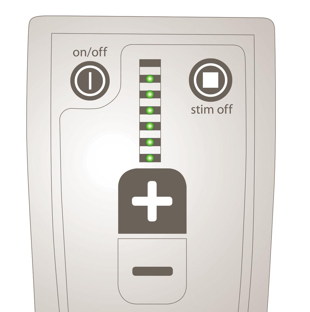 STIMULATIENIVEAU WIJZIGEN 1. Druk op om het stimulatieniveau te verhogen. 2. Druk op om het stimulatieniveau te verlagen. Voor elke of die met succes is ingedrukt, klinkt 1 pieptoon.