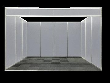 18. Wanden standruimte Voor de standbouw wordt gewerkt met grijze panelen van het merk Octanorm. Deze standbouw bestaat uit een aluminium frame waar kunststof platen in geplaatst worden.