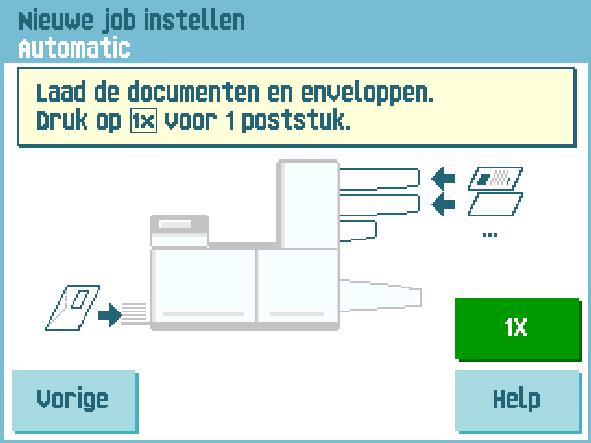 21 7 Het systeem testen en aangepaste jobs definiëren Het systeem testen Test het systeem als volgt: 1. Vul de documentfeederlade bij. 2. Vul het envelopmagazijn. 3.