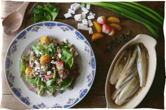 Hollandse Quinoa salade met minibietjes, grie en gekarameliseerde witlof Vegetarisch Hoofdgerecht 45 min In de Krat 2p 3p 4p Minibietjes (g) 200 300 400 Quinoa (g) 150 225 300 Rode ui (stuk(s)) 0,5 1