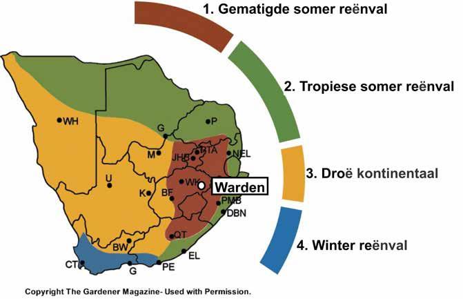 Figuur : Ligging van Warden in die Oos-Vrystaat produksiegebied. tussen lokaliteite asook kultivars, onder andere as gevolg van verskillende groeiperiodes (Tabel 2).