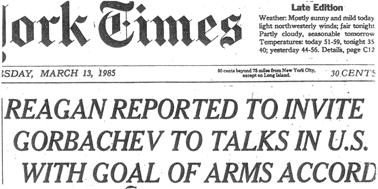 13 maart 1985 Los Altos Hills De idioten in Washington denken blijkbaar dat deze nieuwe mijnheer in het Kremlin zo maar op het matje kan worden geroepen, met als aantrekkelijk hengeltje een zogenaamd