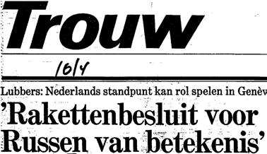 1985 diens voorstellen weinig losmaken in de Nederlandse politiek. 228 Lubbers laat een iets bescheidener en positiever geluid horen in Trouw.