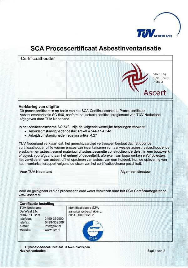 Bijlage 6.10: Certificaten Project nr.