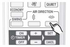 Regelen van de horizontale uitblaas Open het klepje van de afstandsbediening. Druk de links/rechts AIR DIRECTION toets in.