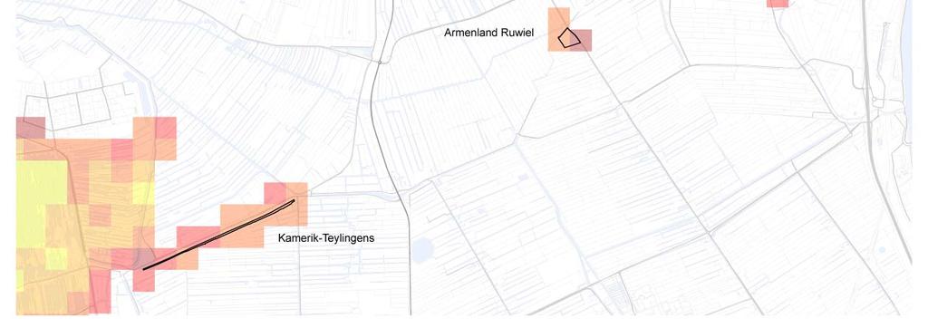 Figuur 4.2 Overlay van actuele depositie en habitattypen voor de drie schraallanden Utrecht-West.