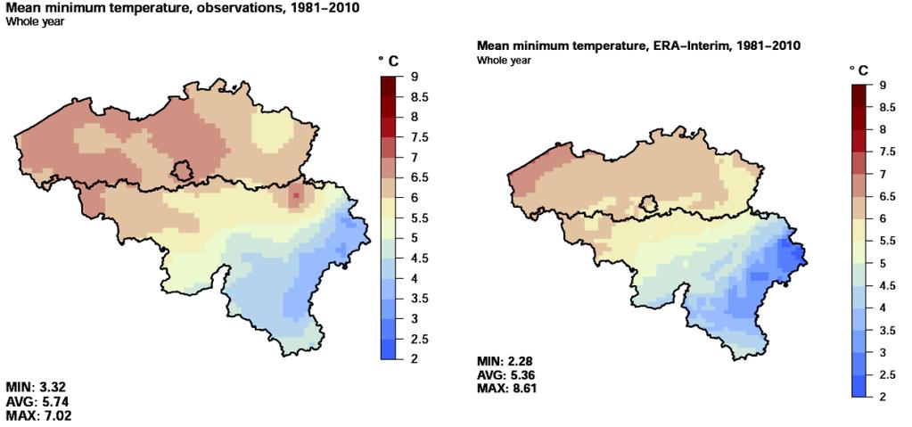 VALIDATIE KLIMAATMODELLEN Gemiddelde minimumtemperatuur (1981-2010) ( C) http://euro-cordex.