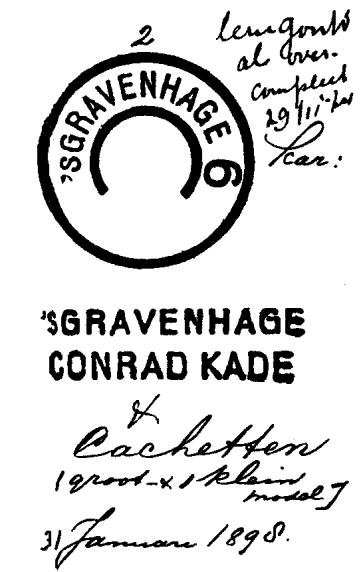 sgravenhage 6 Bijpostkantoor Conradkade sgravenhage 6 GRBK 0028 1898-01-31 Aan het bijpostkantoor Conradkade werden op 31 januari 1898 twee stempels verstrekt.