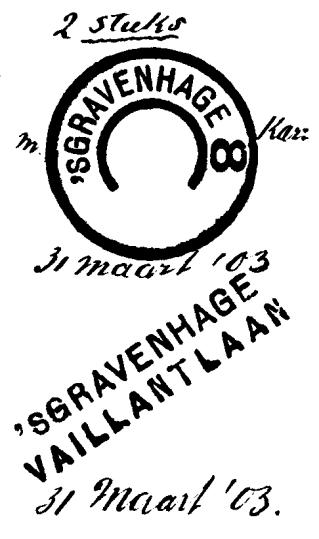 sgravenhage 8 Bijpostkantoor Vaillantlaan Dienstorder No 150 van 26 maart 1903: Met ingang van 1 April e.k. wordt een bijpost- en telegraafkantoor gevestigd in de Vaillantlaan te s-gravenhage.