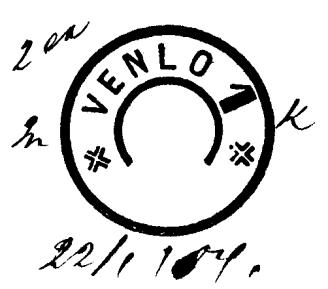 Bijpostkantoor VENLO Hulpostpkantoor Blerick Dienstorder No 603 van 28 december 1903: Het hulpkantoor te Blerick wordt, met ingang van 16 Januari e.k., opgeheven en vervangen door een bijpostkantoor, met het postkantoor Venlo als hoofdkantoor.