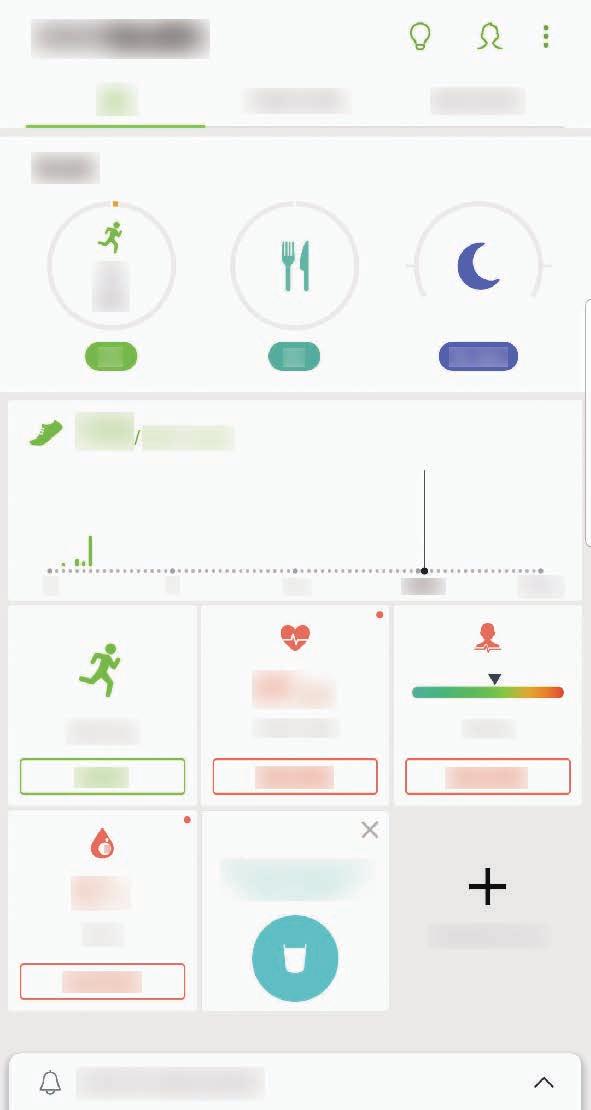 Apps en functies Samsung Health gebruiken U kunt de belangrijkste informatie uit Samsung Health-menu's en trackers bekijken om uw gezondheid en fitness te controleren.