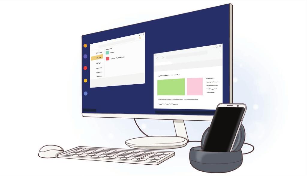 Apps en functies Samsung DeX Samsung DeX is een service waarmee u uw smartphone als een computer kunt gebruiken door de smartphone aan te sluiten op een extern scherm, zoals een tv of monitor.