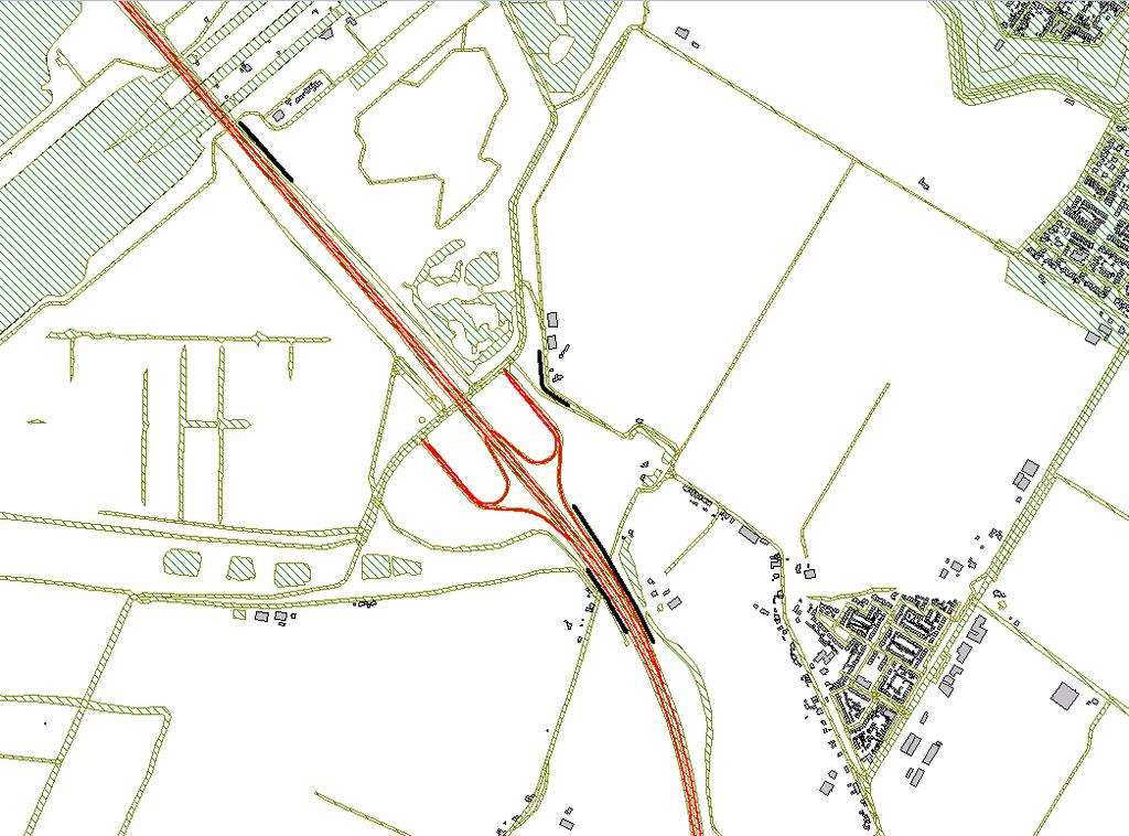 Het effect van absorberende geluidschermen langs het tracé van de A4 zoals in onderstaande figuur 3 zijn weergegeven is onderzocht.