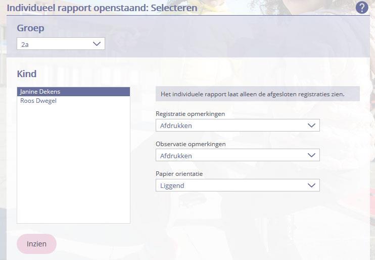 Kies of en welke registratie opmerkingen u weer wilt geven Kies of en