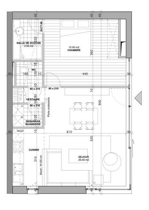 EXEMPLE / VOORBEELD : - SURFACE NETTE / NETTO OPPERVLAKTE: 55 m 2 - SÉJOUR / SALON: 30 m 2 - CHAMBRE / KAMER: 16 m 2 -