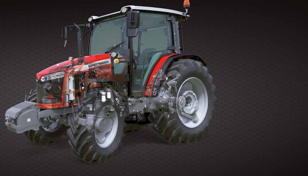 03 AGCO Power-otoren Een echte trekker-vooradercobinatie Uw trekker kan af fabriek as voedig voorbereid voor een MF-voorader worden geeverd Krachtige 3-ciinderotoren et aag brandstofverbruik en